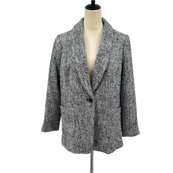 Talbots NWT Petite Black & White Herringbone Wool Blend Relaxed Blazer Coat - Picture 3 of 12